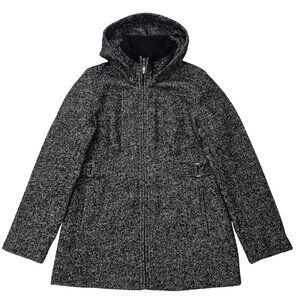 Fleet Street Womens S Wool Blend Hooded Buckle Winter Coat Jacket Black/White
